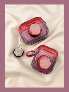 เคส AirPods แบบป้องกันลายสก็อตสีม่วง 3D สำหรับ Apple pro เลกกิ่งไร้สาย Bluetooth AirPods 4 ช่อง 2 ช่อง 3 ช่อง 5 ช่อง