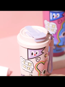 【Ucocolla】 500ML Cartoon Vacuum Insulated Tumbler with Straw Large Capacity stainless steel Coffee Mug