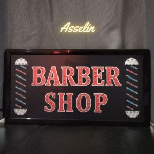 ป้ายไฟสำเร็จรูป รุ่น BARBER SHOP ป้ายไฟLED ตกแต่งร้านค้า (ขนาด48*25*2ซม.) มีบริการรับทำป้ายไฟ LED