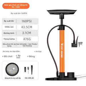 West Biking | Bơm Xe Đạp WEST BIKING 160 PSI Có Đồng Hồ Đo Áp Suất Van Schrader Presta Hợp Kim Áp Suất Cao Dùng Cho Xe Máy Bóng Lốp Xe - Màu Cam/đen