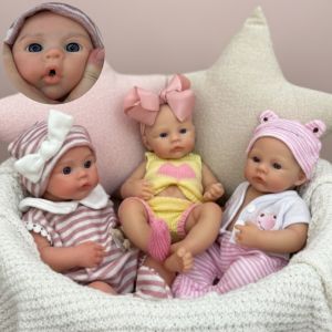 13inch Silicone Reborn Bebe Girl With 2 Sets of Outfits Open Mouth Waterproof Lifelike Painted Newborn Baby Girl Toys