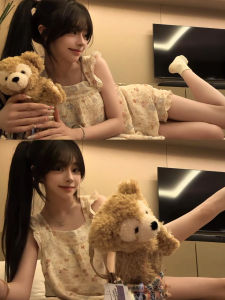 ชุดนอนผู้หญิงผ้าฝ้ายแท้ 2025 ชุดนอนฤดูร้อนลำลองบางลายการ์ตูนหวานๆ ชุดอยู่บ้านใส่ไปกลางแจ้งได้ ชุดนอนผู้หญิง