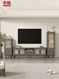 MUCONG | Vintage Rattan TV Cabinet Storage