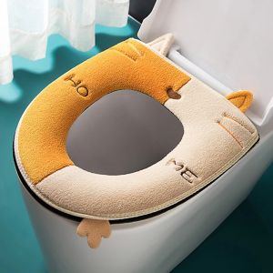 Cute Embroidery Toilet Seat Cover With Zipper Soft Warmer Washable Toilet Mat Cover Pad Cushion WC Ring Mat Bathroom Accessories
