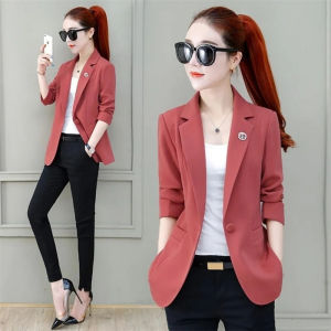 Elegant Black Womens Suit Jacket Casual Fashionable Short Coat Commute Style Long Sleeve Slim Fit Button up Pure Color