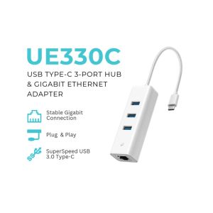 TP-Link Official Store | UE330C | USB 3.0 Type-C 3-Port Hub & Gigabit Ethernet Plug and Play Multiple USB Multi Port Adapter Docking Station Hub