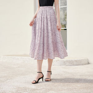 French Style Purple Polka Dot High Waist Elastic Half Skirt Womens Summer New Fashion A-Line Knee-Length Gown Sweet Cake Skirt
