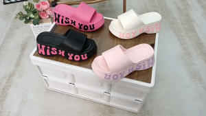 Women’s EVA Platform Wedge Sandals – 6cm Heel Wish You Letter Print Thick Sole Non-Slip Summer Beach Slides
