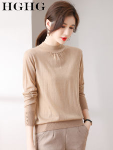 เสื้อสเวตเตอร์ถักคอสูงบางสไตล์ฤดูใบไม้ผลิและฤดูใบไม้ร่วงสำหรับผู้หญิง ทรงหลวม ปกติ สีสันสดใส ปกติ แขนยาว ปกติ