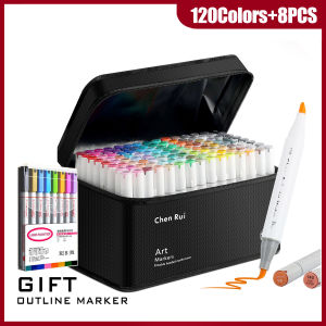 48-180 Colors Dual Tip Brush & Chisel Permanent Art Marker Pens with Base&Outline Markers Drawing School Supplies Kit-Refillable