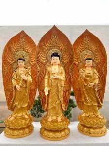 Bộ 3 Tượng Phật Tây Phương Tam Thế 48cm +kèm Lá Đề = 61cm | Tượng Phật Hoa Tiên