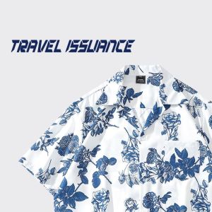 Hong Kong Style Ins Fashion Brand Short Sleeve Printed Shirt Baby Boy and Girl Summer Japanese Leisure Beach Shirt Loose Hawaii Outwear