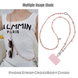 New Chinese Style Sweet Imitation Crystal Pink Mobile Phone Chain Sunglasses Chain Diagonal Long Neck Necklace Elegant Womens Small Bag Chain