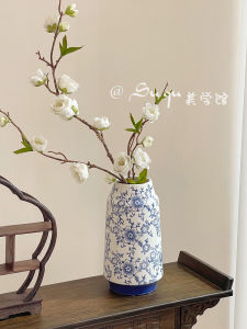 Chinese Style Blue and White Porcelain Vase Flower Arrangement for Living Room Decor Su Qu Ceramics Floral Vase for Desktop