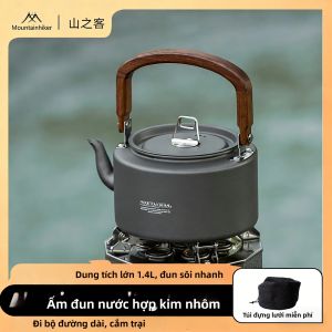 Ấm Đun Nước Cắm Trại Bằng Hợp Kim Nhôm Di Động Có Tay Cầm Bằng Gỗ Dụng Cụ Nấu Ăn Ngoài Trời Bền Bỉ Dành Cho Đi Bộ Đường Dài Và Cắm Trại