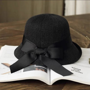 Spring and Summer Bow Fisherman Hat Womens Big Brim Top Hat K-style Easiest for Match Small Face Sun Protection Hat Travel Seaside Bucket Hat