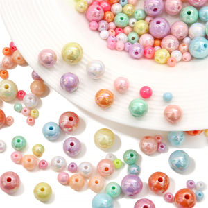 สายคล้องแว่นตาลูกปัดส่วนรอบเป็นสีทึบอะคริลิค6-14มม. 20-200ชิ้นสำหรับเครื่องประดับอัญมณีชูดทำมือแบบ DIY