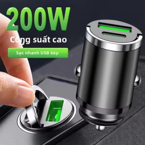 Bộ Sạc Xe Hơi Mini 200W Sạc Nhanh USB Type C QC3.0 PD Tương Thích Với iPhone Xiaomi Samsung Huawei Bộ Sạc Điện Thoại Di Động