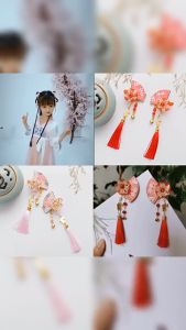 Jepitan Rambut Anak Motif Kipas Rumbai Bunga Lonceng Imlek 1 Set Isi 2 Pcs