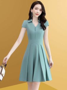 Elegant Slimming Summer New Style Womens Dress Waist-Cinching High Waist Middle-Aged And Elderly Clothing Fashionable