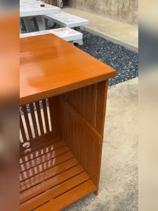 SLK ชั้นวางของ ไม้สัก 50*50 สูง 80 ซม. ใส่ตู้เย็น3คิวได้ ชั้นวางตู้เย็นเล็ก ชั้นวางหลังสือ สีย้อม(อิฐ) ใส่ตู้เย็น 3 คิวได้