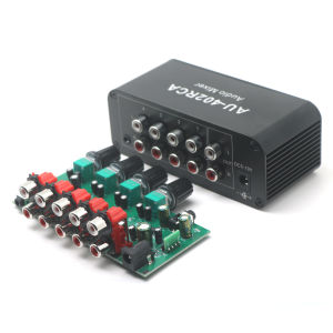 4-in/2-out Stereo Audio Mixer - RCA 3.5mm Inputs Auto-Mixing No Switching Required Volume Control Drive Headphone Amplifier