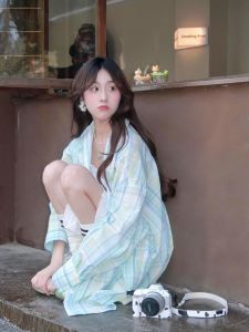 French Style Mint Green Wave Polo Shirt Womens Autumn Winter Korean System Long Sleeve Sun Protection Shirt Open Cardigan Trendy