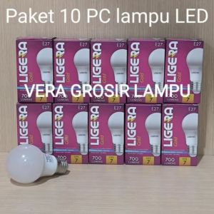 Paket 10 PC lampu LED LIGERA Gold 7W Bulb cahaya putih 6500K super terang E27