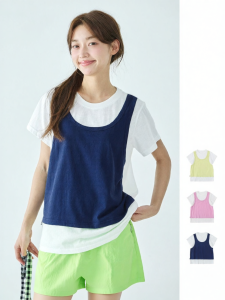 KECHU | Color-blocked Two-in-one T-Shirt Short Sleeve