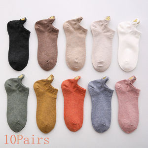 10 Pair/Lot Womens Cotton Socks Low Tube Solid Gold Silk Embroidery Heart Crown Print Kawaii White Harajuku Short Socks