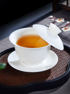 Large Size White Porcelain Yuzhi Tea Cup with Rotatable Three Elements Lid Tea Set High End Gongfu Tea Tools Non-Scalding