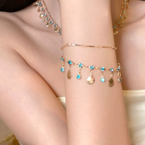 1ชิ้นสร้อยข้อมือสองชั้นเคลือบเงาสร้อยข้อมือแฟชั่นบลูปรับได้เครื่องประดับสำหรับชายหาดในช่วงฤดูร้อน