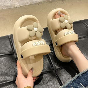 Summer 2025 Womens Flip Flops Indoor Home Thick Heel Anti-Slip Dual-Wear Cute Flower Slippers Sweet Style Low Cut Roman Shoes