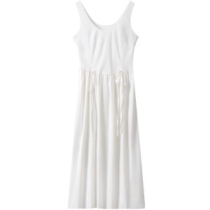 SOLWEIGE | Designer Style Vest Dress Womens U-Neck Waist Butterfly Knot Elegant Long Summer Dress Solweige Fashion Commute Style