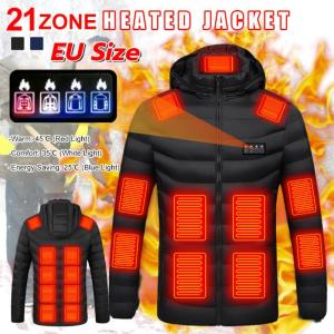 Rebrol [ในสต็อก] 21 โซนความร้อนไฟฟ้าเสื้อ USB ชาร์จอบอุ่นแจ็คเก็ตผู้ชายอุ่นเสื้อคลุมคลุมด้วยผ้ากีฬากลางแจ้ง EU ขนาด