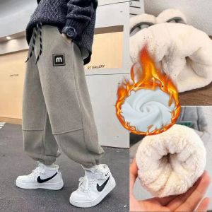 Boys Lambswool Snow Pnats Teenager Winter Thicken Sweatpants Children Warm Padded Trousers Kids Plus Velvet Clothing 3-12Y