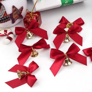 10/20pcs Cute Bowknot Bells Christmas Gift Bows With Small Bells DIY Bows Craft Christmas Tree Decoration Christmas Bow Tie