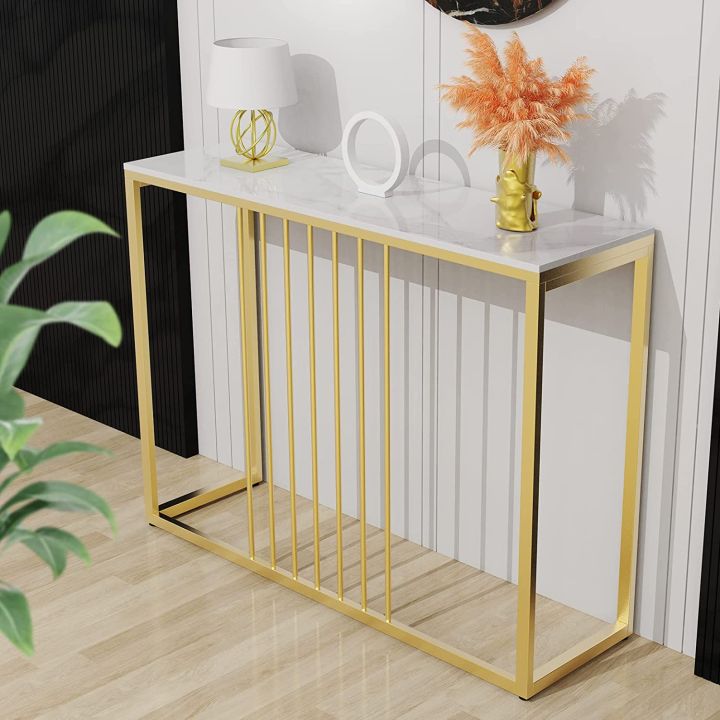 WISFOR 100/120cm Long Console Table Gold Metal Frame Side Table for