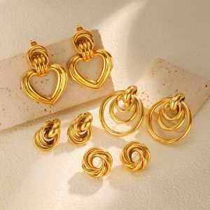 Kemstone Hollow Heart Geometric Earrings Gold Stainless Steel Elegant Womens Fashion Jewelry