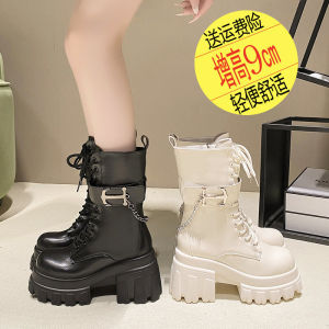 Giày Bốt Martin Đế Dày 9cm Cho Nữ Mùa Thu Đông Mới Giày Bốt Ngắn Thon Gọn Dây Đeo Cao Đến Giữa Bắp Chân Phong Cách Hàn Quốc