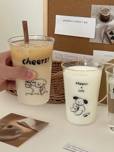 Walnut Fair Cute Puppy Glass Ins Style Korean Style Simple Milk Cup Coffee Cup High Temperature Resistant Cup