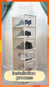 【Free of Installation】SIV Foldable Shoe Organizer Shoe Rack Folding Shoe Storage Box Cabinet