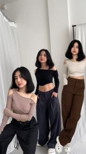 Lotus Clothing Karla Top Atasan Crop Rajut Lengan Panjang Wanita Rib Knit Premium Women Longsleeve