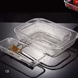 Air Fryer Basket Stainless Steel Crispy Fry Tray Oil Draining Rack Oven Basket for Fried Chicken Fries BBQ Fish Baking Cooling Rack Kitchen Strainer Basket Air Fryer Accessories Non Stick Easy Clean Manila Stock