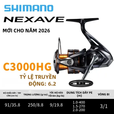 SHIMANO | Máy Câu Cá Shimano 2026 NEXAVE - Tay Quay Gấp Gọn Giảm Tiếng Ồn Chống Xoắn Finar-C Dành Cho Nước Mặn/nước Ngọt Cuộn Dây Kim Loại