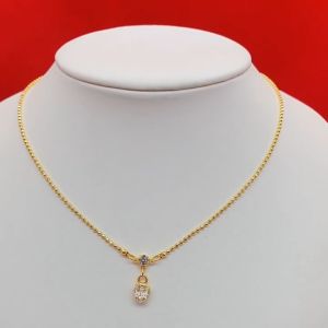 คอทองลายไข่ปลาห้อยจี้หัวใจฝังเพชร 16 นิ้ว ตะขอก้ามปู รูปถ่ายจากสินค้าจริง