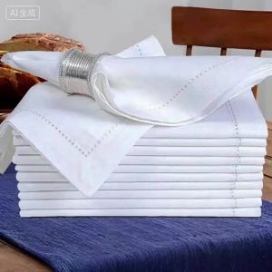 Set of 6 Cotton Cloth Dinner Napkin White Hemstitched Mitered Corners Perfect for Wedding Dinner Parties and Table Decorations