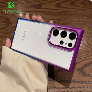 FLOVEME Gradient Transparent Square Phone Case For Samsung S23 Ultra S23+ Plus Metal Lens Frame Clear TPU+PC Shockproof Back Cover For Samsung S23