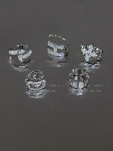 Double-Sided Flashing Full Diamond Letter Clip-On Earrings for Men And Women No Piercing Required Luxury Sensation Ear Cuffs