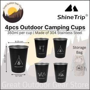 ShineTrip 4pcs Lightweight Stainless Steel 304 Cup A403-H01 Mug Tableware Camping Outdoor Black